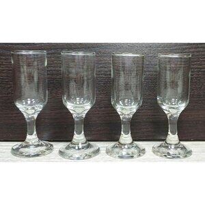 Clear Champagne Cordial Flute Shaped Glasses Short Stemmed Set of 4 Vintage